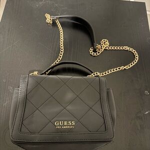 GUESS Black Quilted Crossbody Bag with Gold Chain